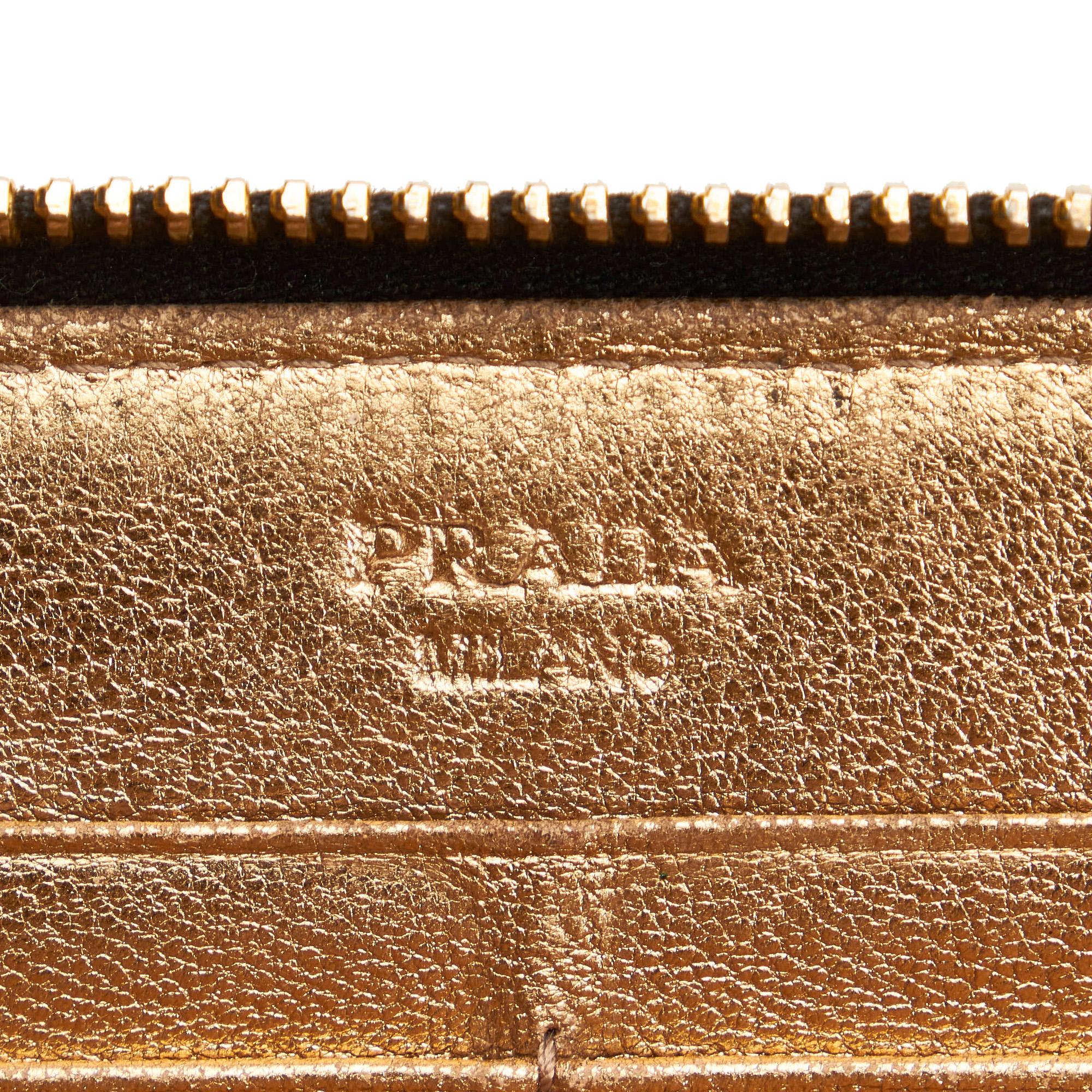 Prada Canapa Logo Patent Leather Zip Around Wallet (SHG-32772)