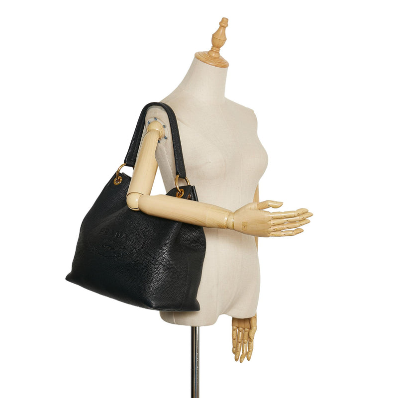 Prada Canapa Logo Vitello Phenix Shoulder Bag (SHG-35361) – LuxeDH