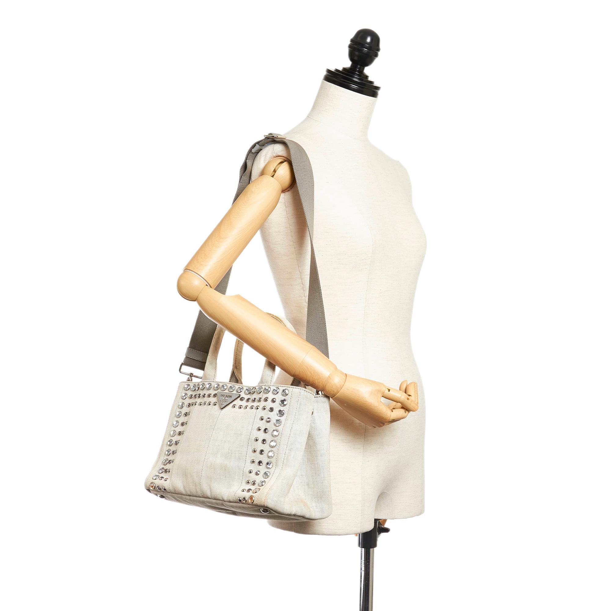 Prada Canapa Studded Canvas Satchel (SHG-28199)