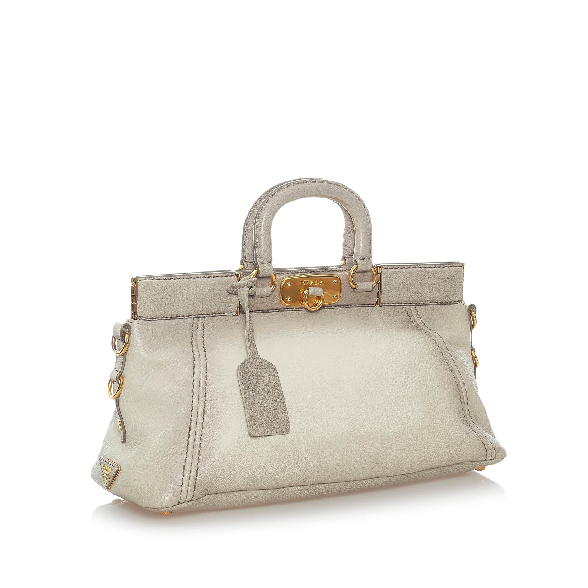 Prada Cervo Antik Frame Leather Satchel (SHG-32425)