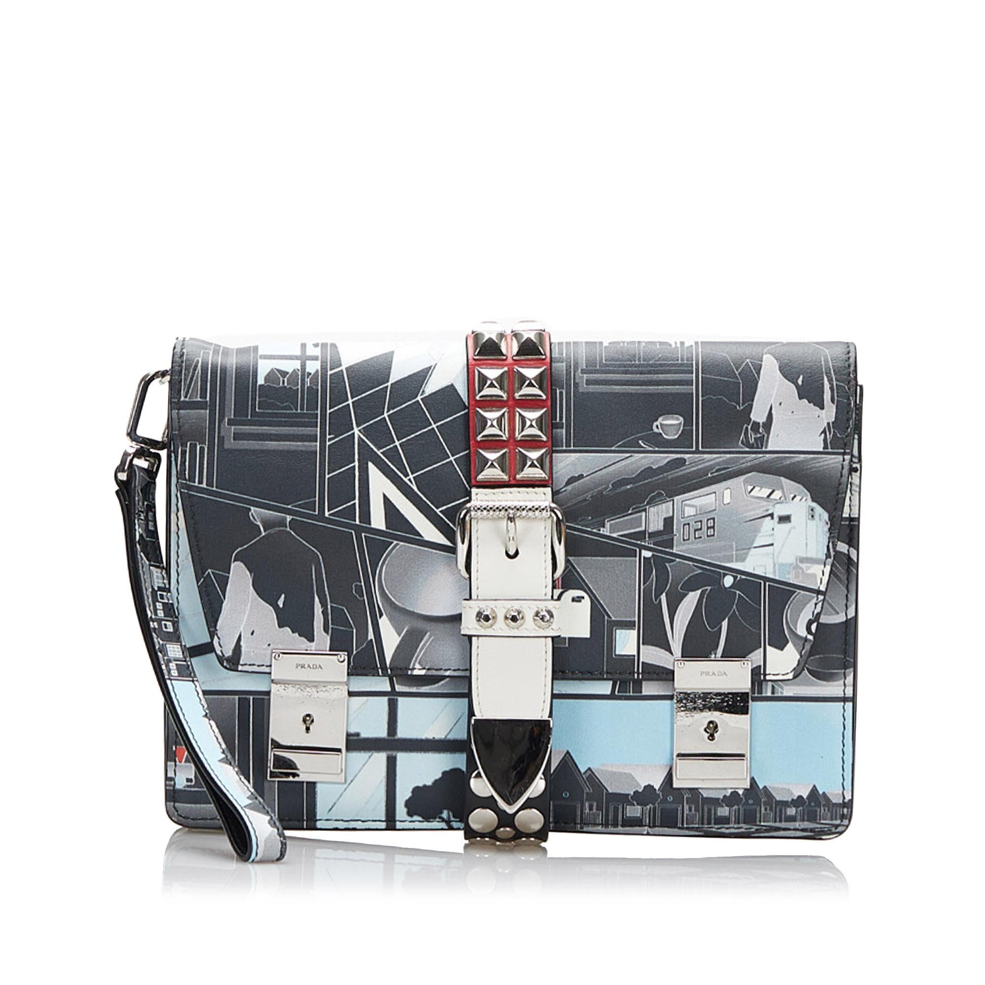 Prada Comic Print Studded Elektra Clutch (SHG-nJLm2I)