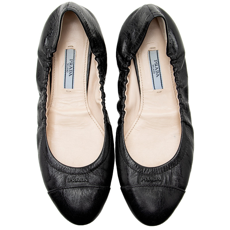 Prada Leather Cap Toe Flats - Size 7 / 37 (SHF-19086)