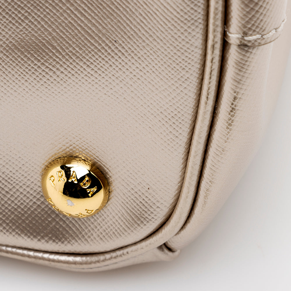 Prada Metallic Saffiano Lux Small Double Zip Tote (SHF-19017)