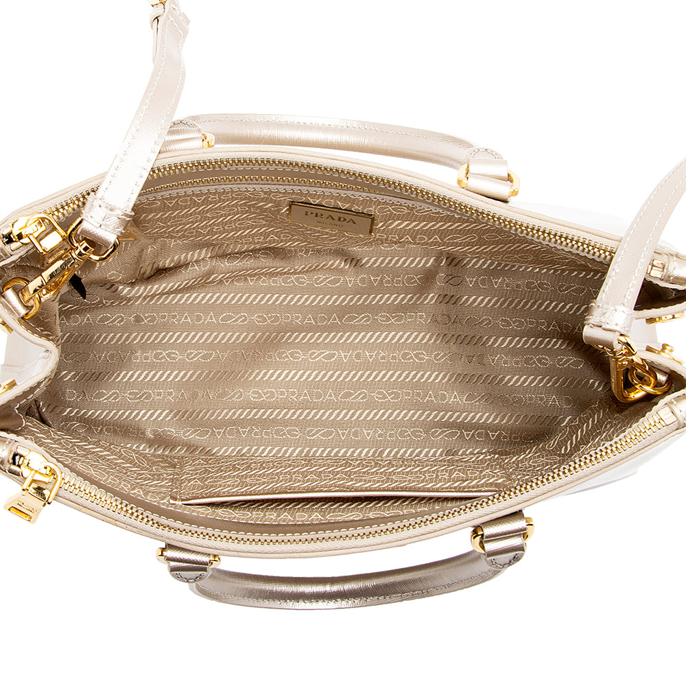 Prada Metallic Saffiano Lux Small Double Zip Tote (SHF-19017)