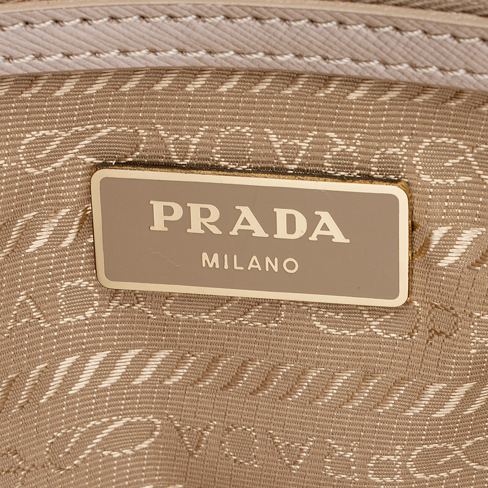Prada Metallic Saffiano Lux Small Double Zip Tote (SHF-19017)