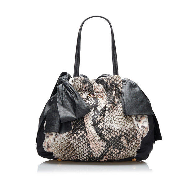 Prada Python Print Bow Tessuto Handbag (SHG-HElyI4)
