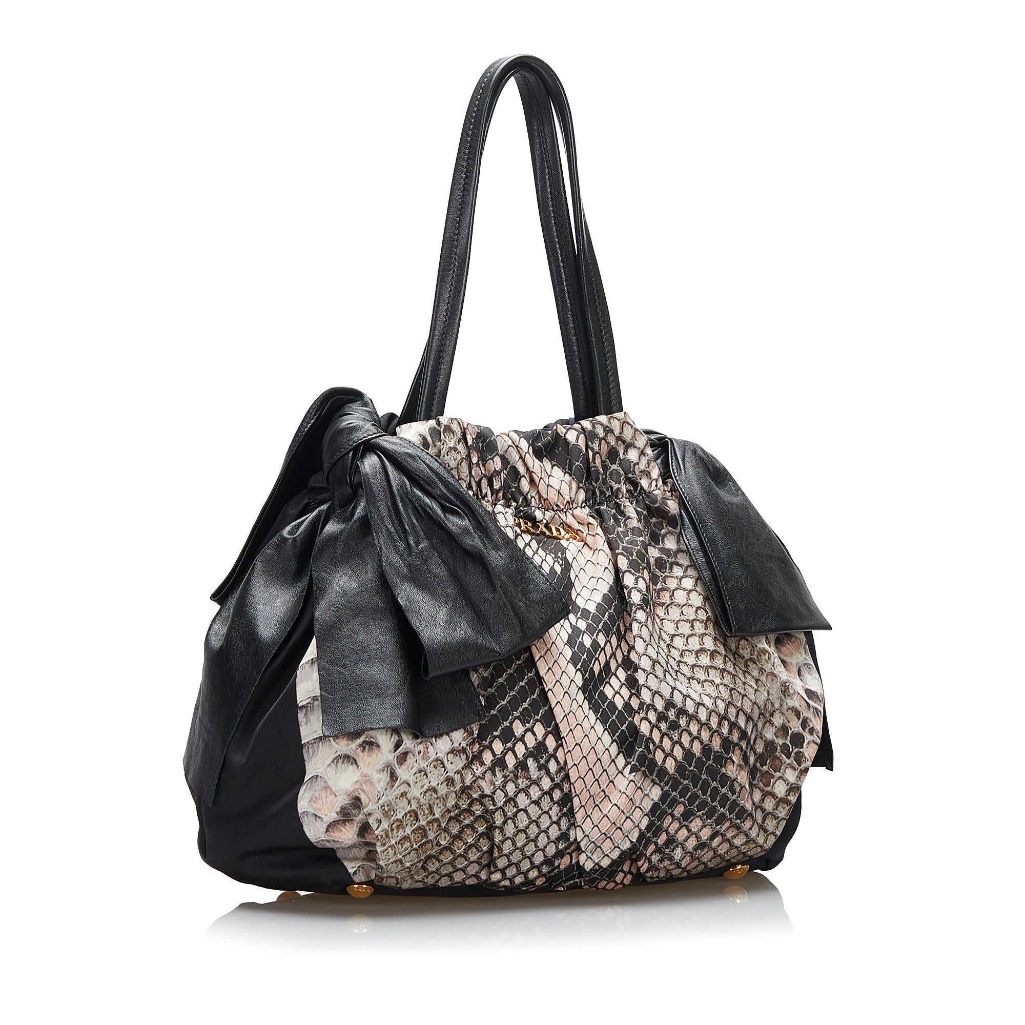 Prada Python Print Bow Tessuto Handbag (SHG-HElyI4)