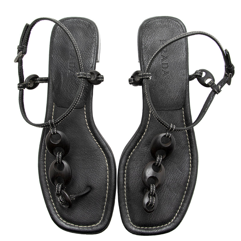 Prada Ring Flat Sandals - Size 8.5 / 38.5 (SHF-20420)