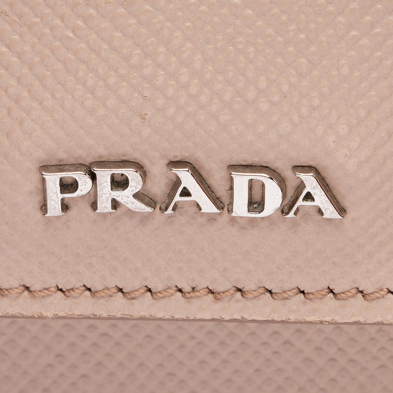 Prada Two Tone Canvas and Saffiano Cuir Leather Medium Double Handle Tote