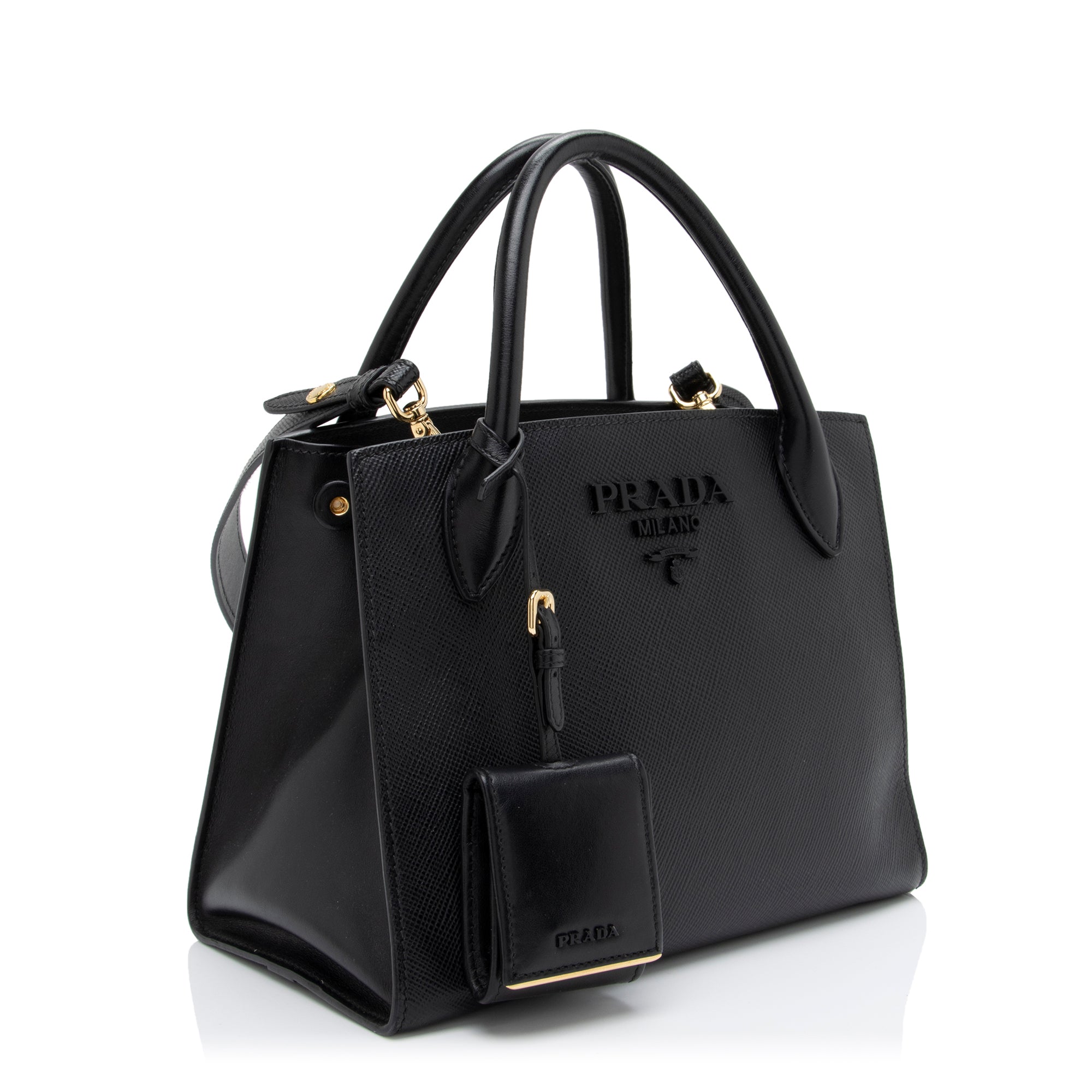 Prada Saffiano Cuir Leather Monochrome Small Tote (SHF-9NGmBJ)