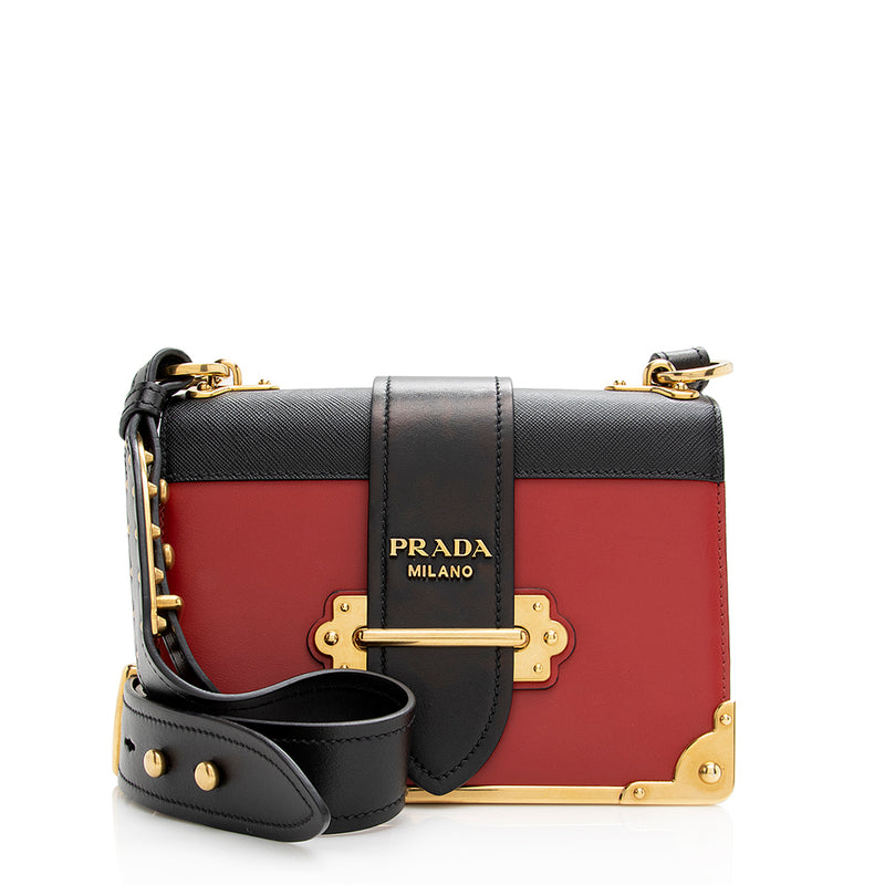 Prada Logo-Lettering Saffiano Leather Shoulder Bag - Black for Women
