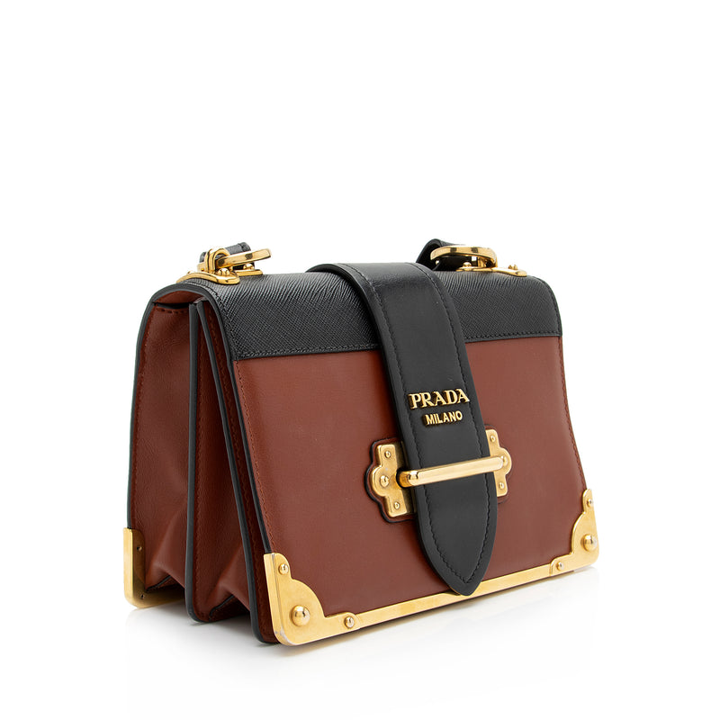 Prada Cahier Leather Shoulder Bag in Brown