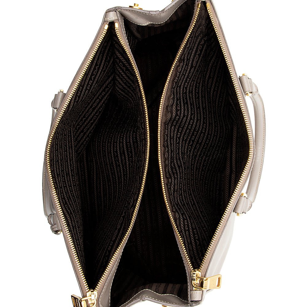 Prada Saffiano Leather Lux Double-Zip Medium Tote (SHF-12527)