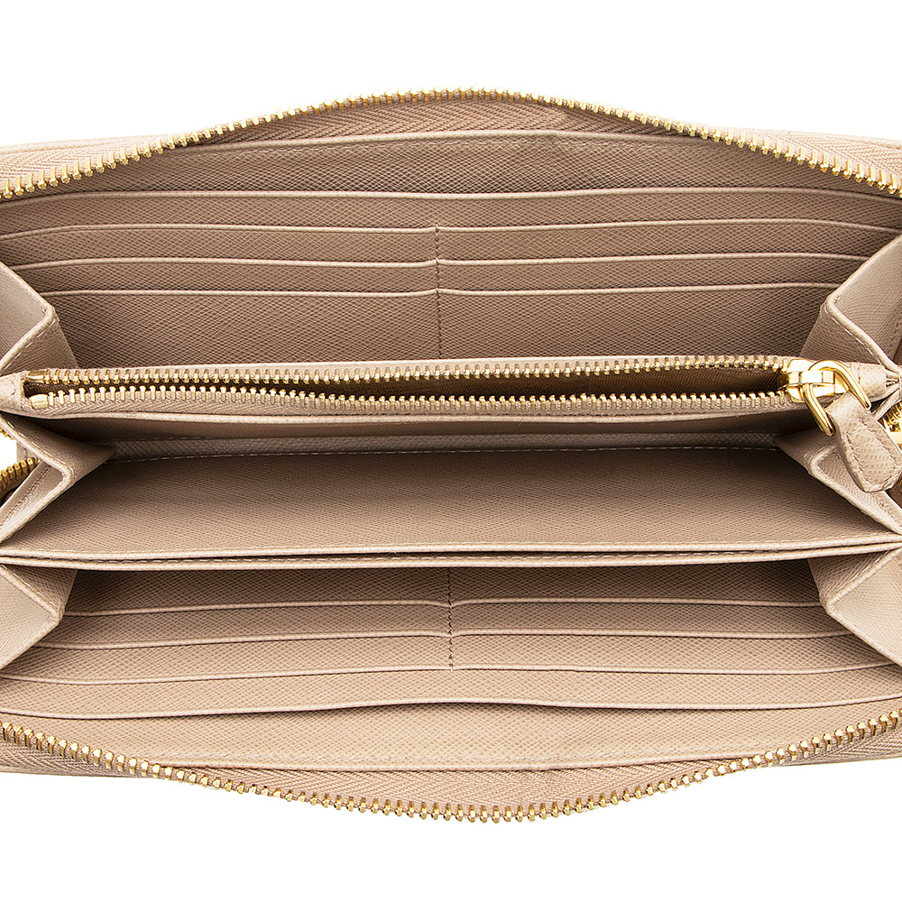 Prada Saffiano Leather Zip Around Wallet (SHF-17519)