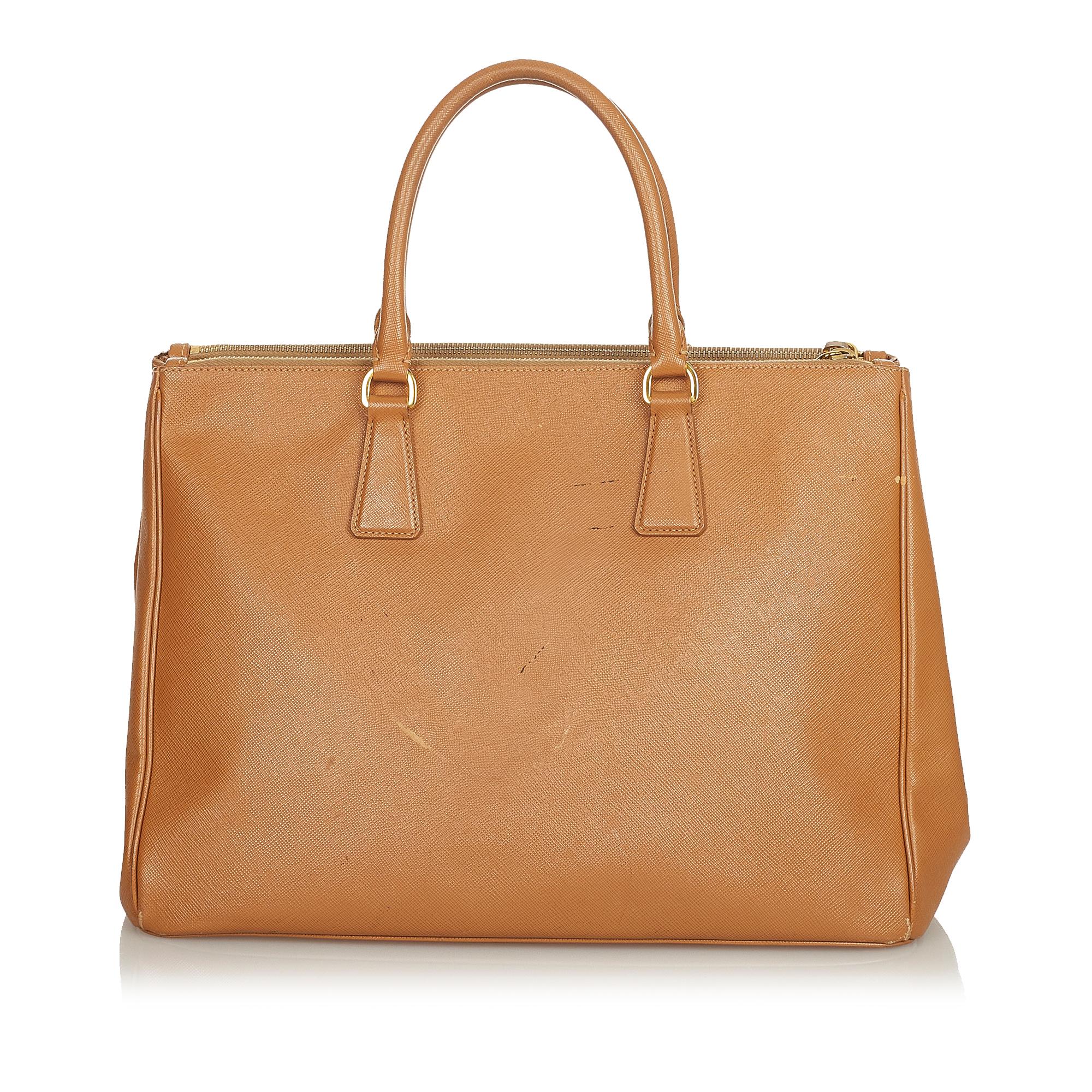 Prada Saffiano Lux Double Zip Galleria Handbag (SHG-32566)