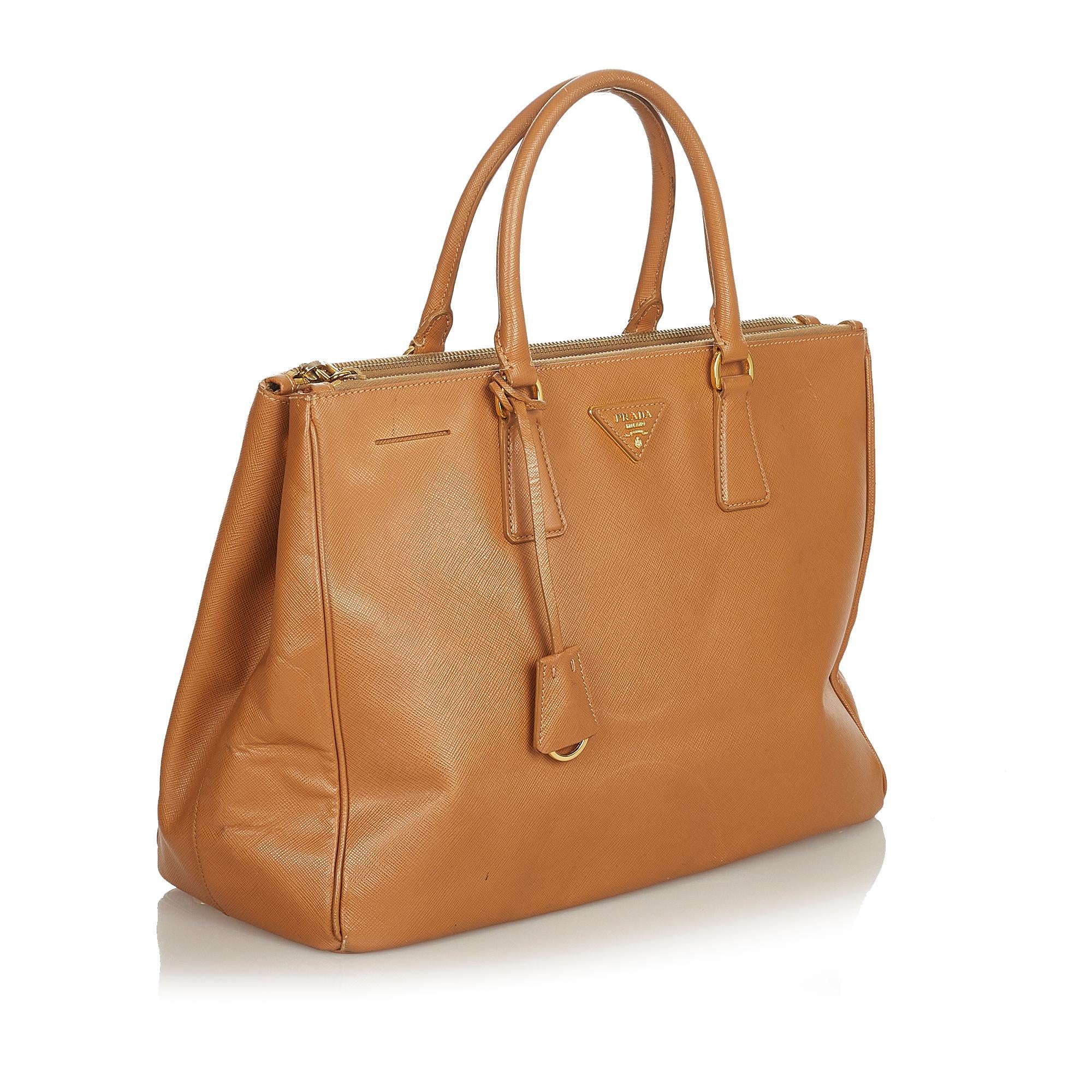 Prada Saffiano Lux Double Zip Galleria Handbag (SHG-32566)