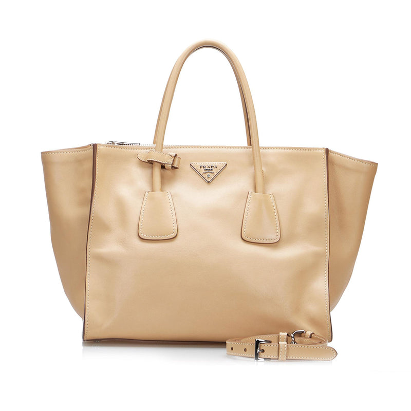 Prada Brown Leather Double Zip Top Handle Bag Prada