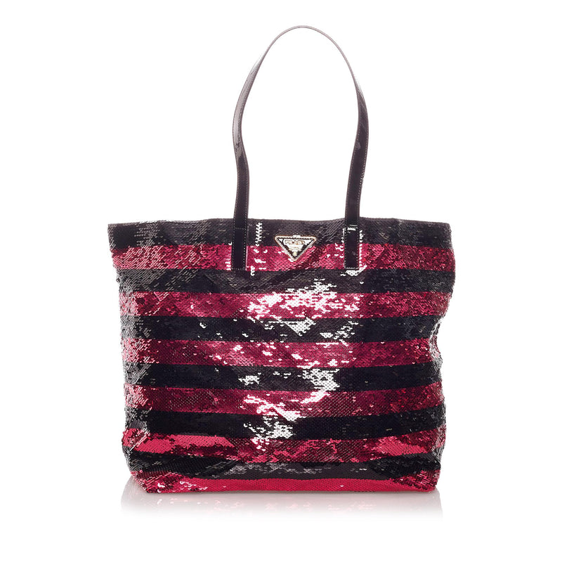 Prada Sequin Striped Tote Bag (SHG-28996) – LuxeDH