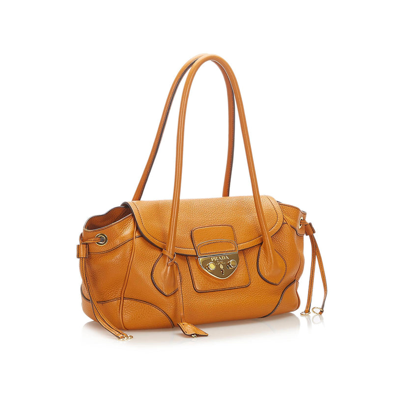 Prada Sound Lock Leather Handbag (SHG-31521)