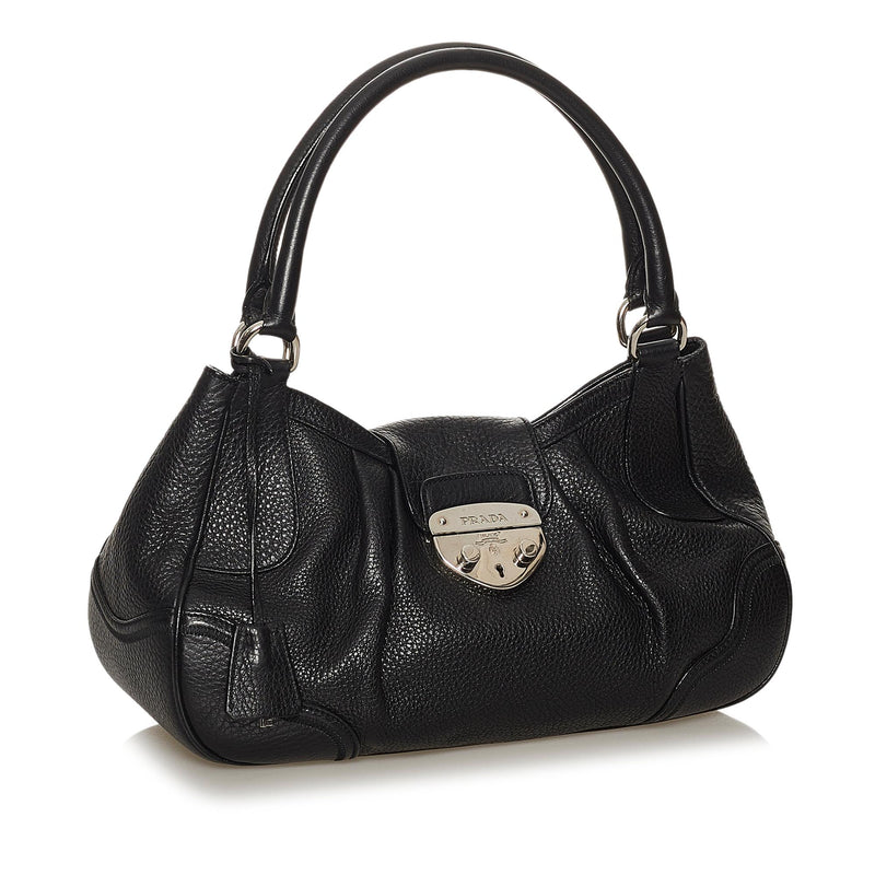 Prada Black Saffiano Lux Leather Boston Bag. Condition: 3. 12.75