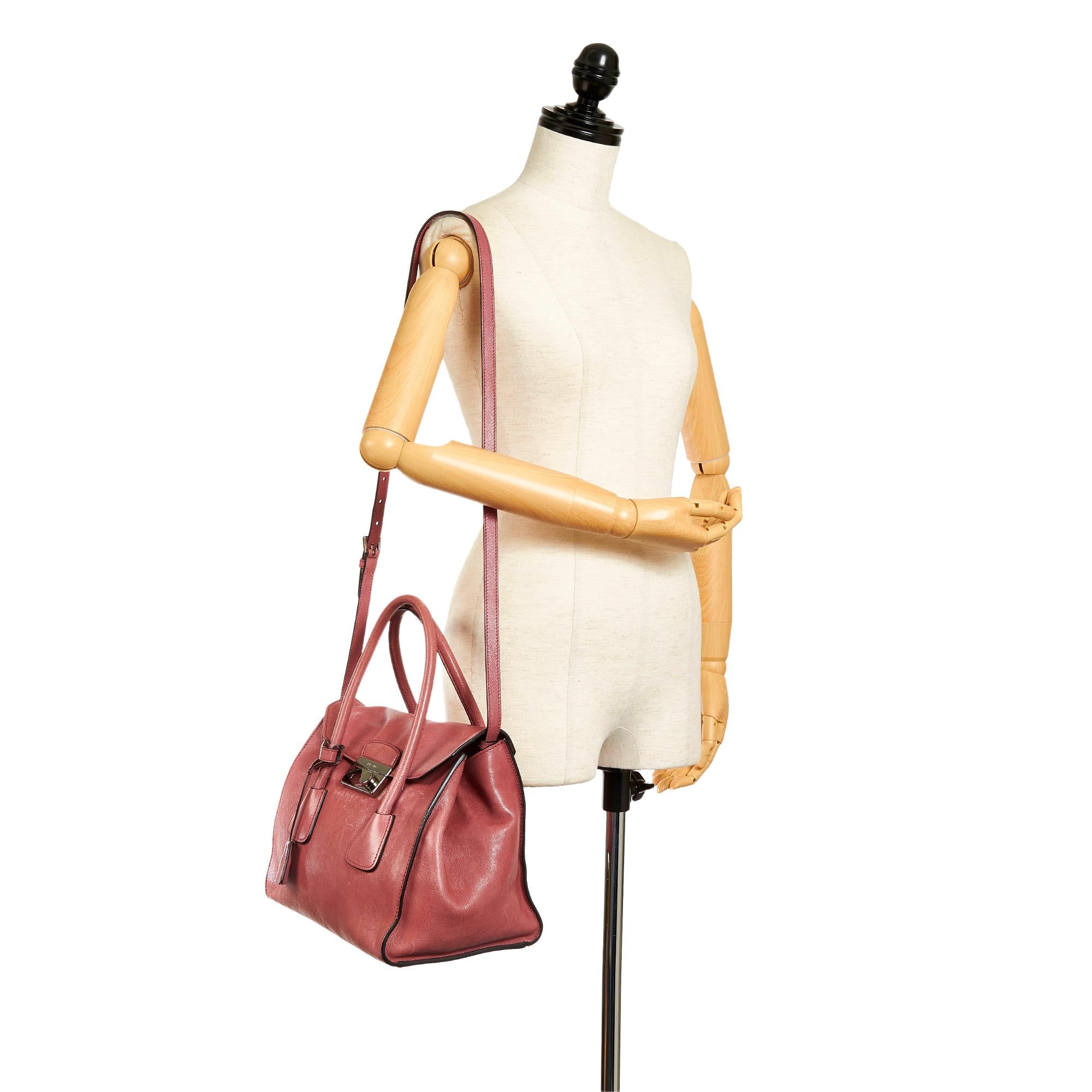 Prada Sound Lock Leather Satchel (SHG-33803)