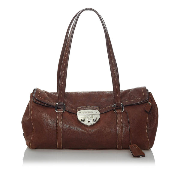 Prada Sound Lock Leather Shoulder Bag (SHG-29925)