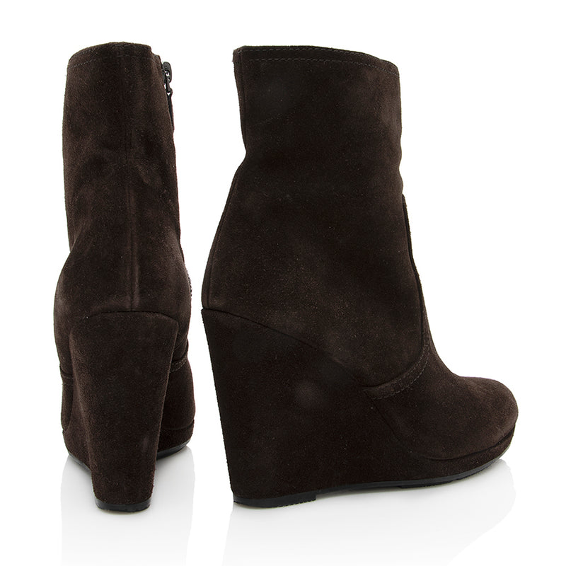 Prada Suede Wedge Ankle Booties - Size 8.5 / 38.5 (SHF-18725)