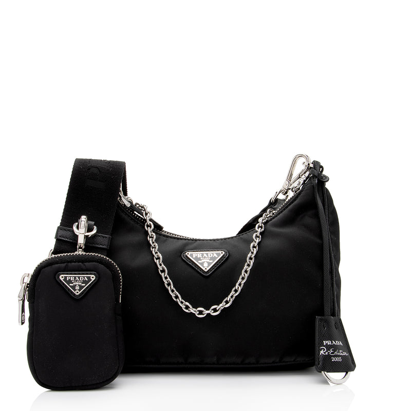 Prada Re-edition 2005 Calfskin Chain Shoulder Bag - Black