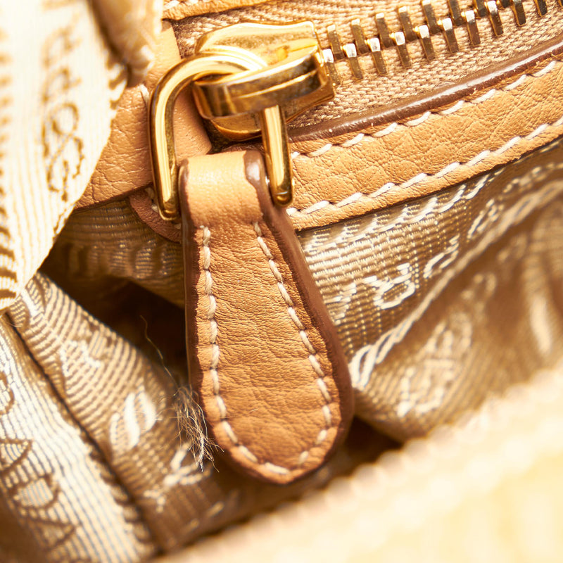 Prada Vitello Daino Tan Leather Shoulder Handbag with Silver and