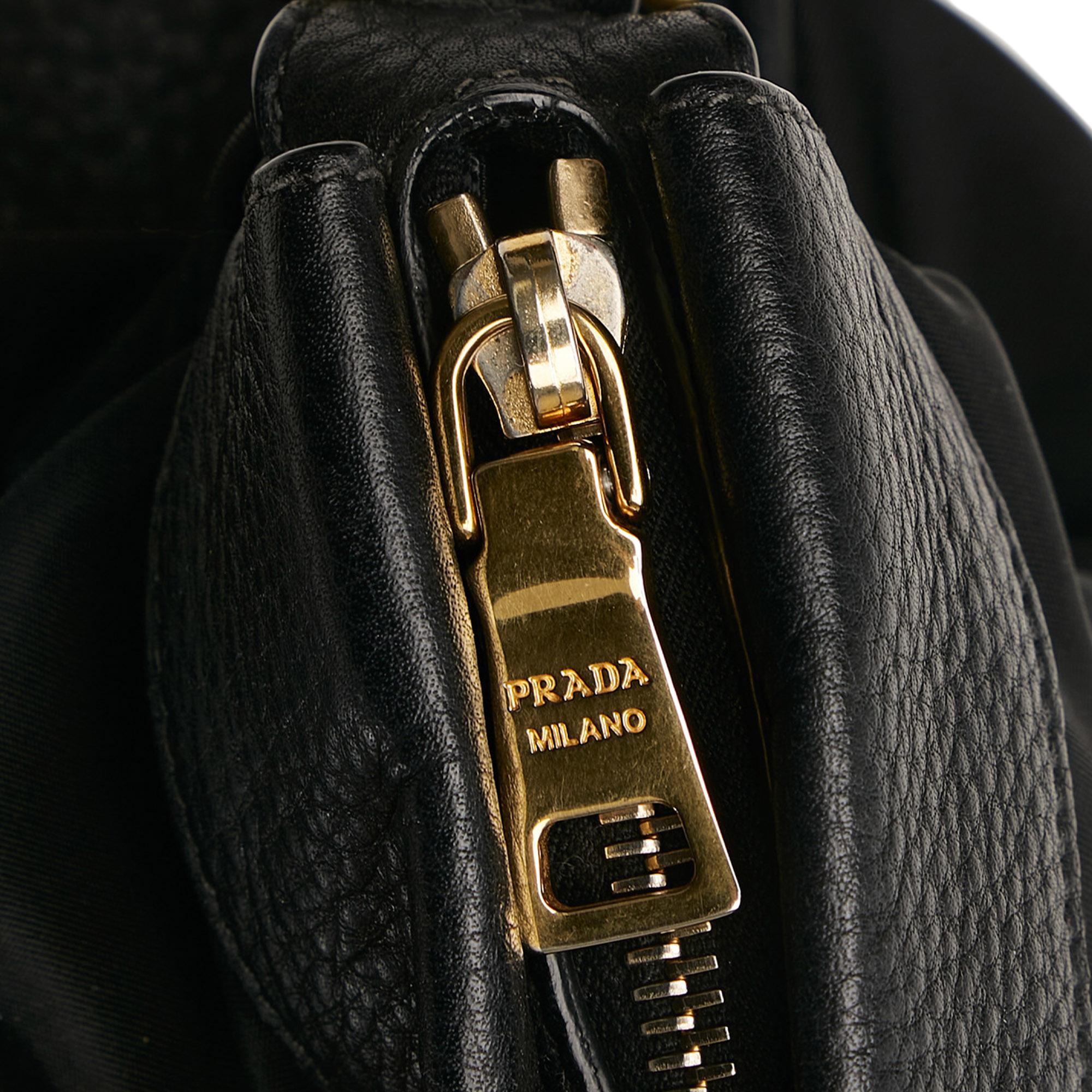 Prada Vitello Daino-Trimmed Tessuto Satchel (SHG-35509)