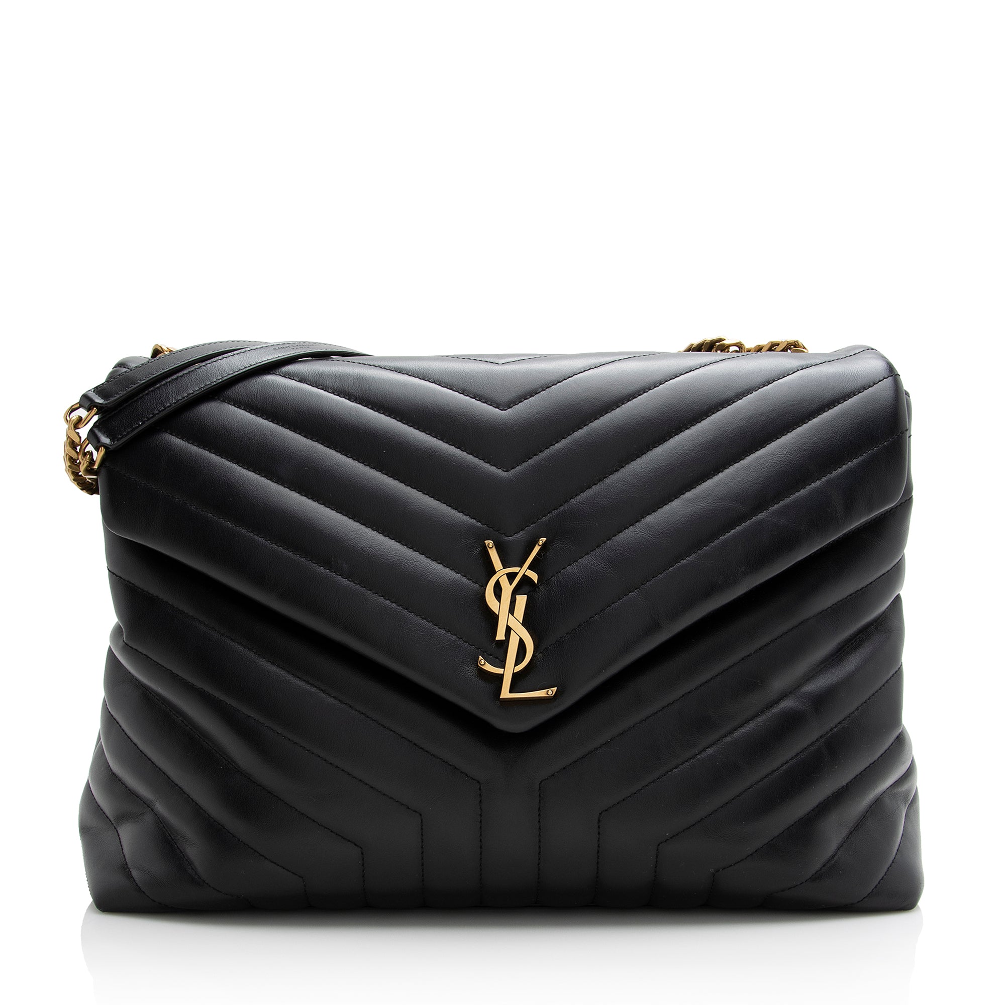 Saint Laurent Calfskin Matelasse Monogram LouLou Chain Large Shoulder Bag (SHF-22169)