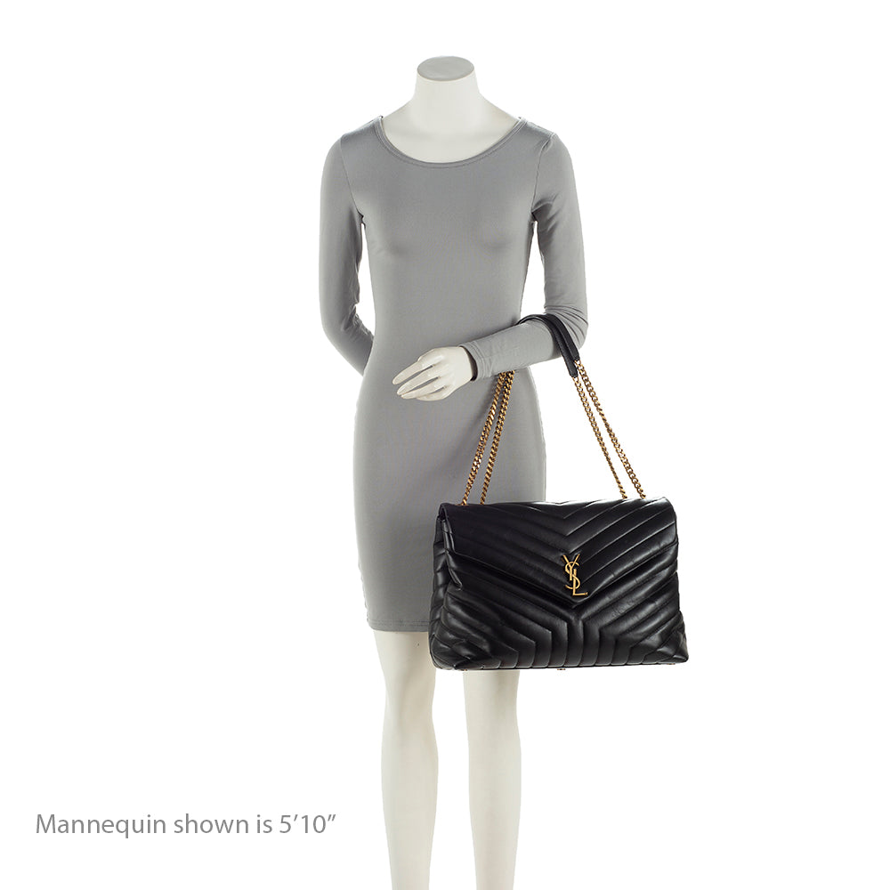 Saint Laurent Calfskin Matelasse Monogram LouLou Chain Large Shoulder Bag (SHF-22169)