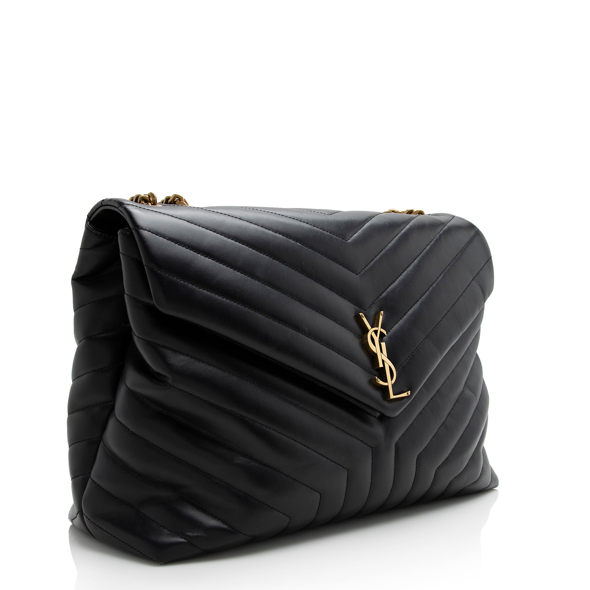 Saint Laurent Calfskin Matelasse Monogram LouLou Chain Large Shoulder Bag (SHF-22169)