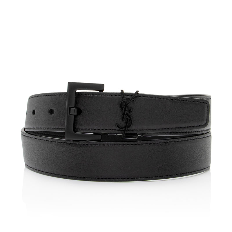New Cassandre Logo Leather Belt in Black - Saint Laurent