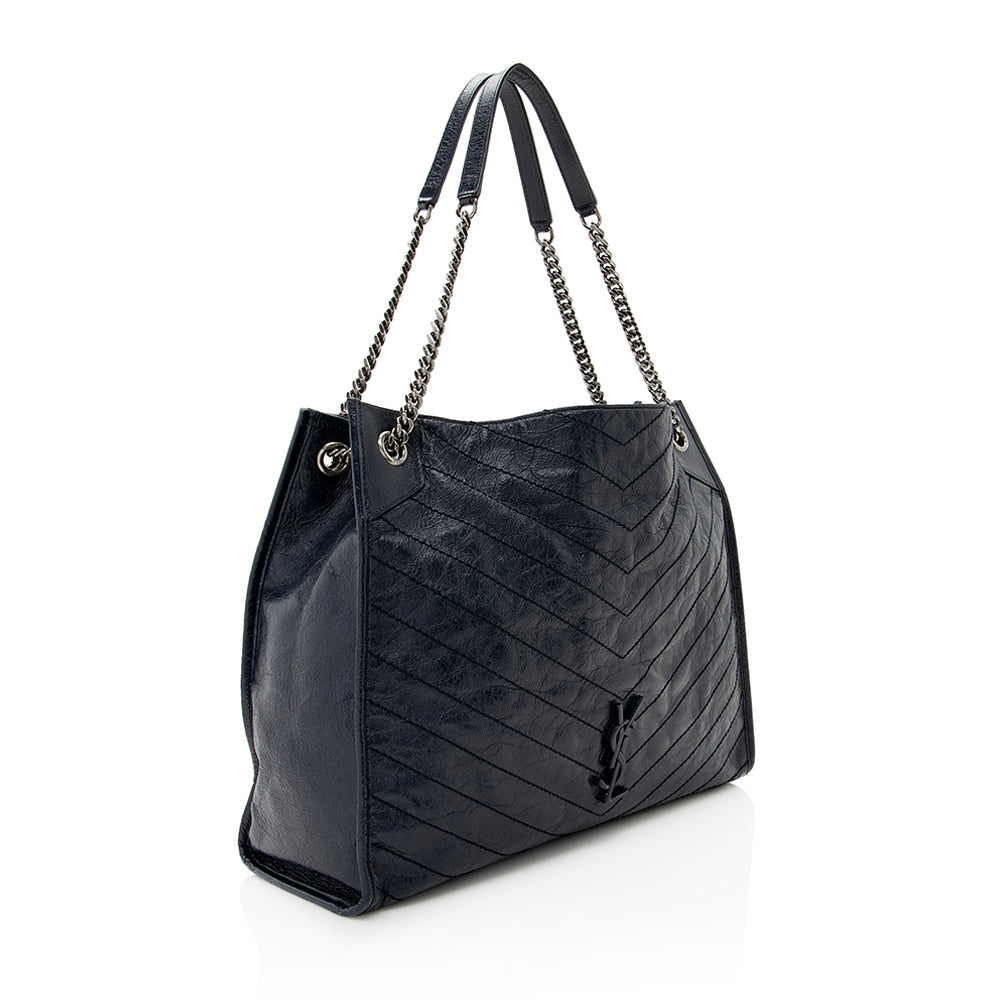 Saint Laurent Crinkled Calfskin Niki Large Shopping Tote (SHF-19423)