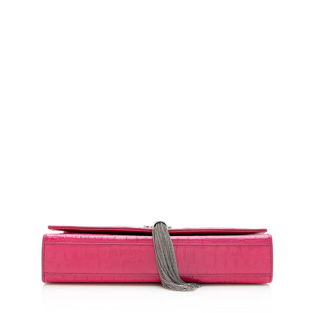 Saint Laurent Croc Embossed Leather Kate Tassel Medium Shoulder Bag (SHF-19701)