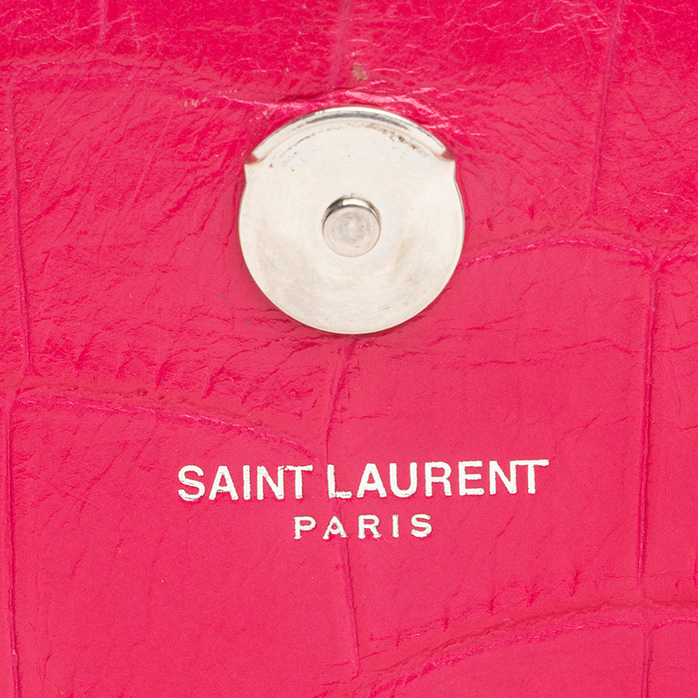 Saint Laurent Croc Embossed Leather Kate Tassel Medium Shoulder Bag (SHF-19701)