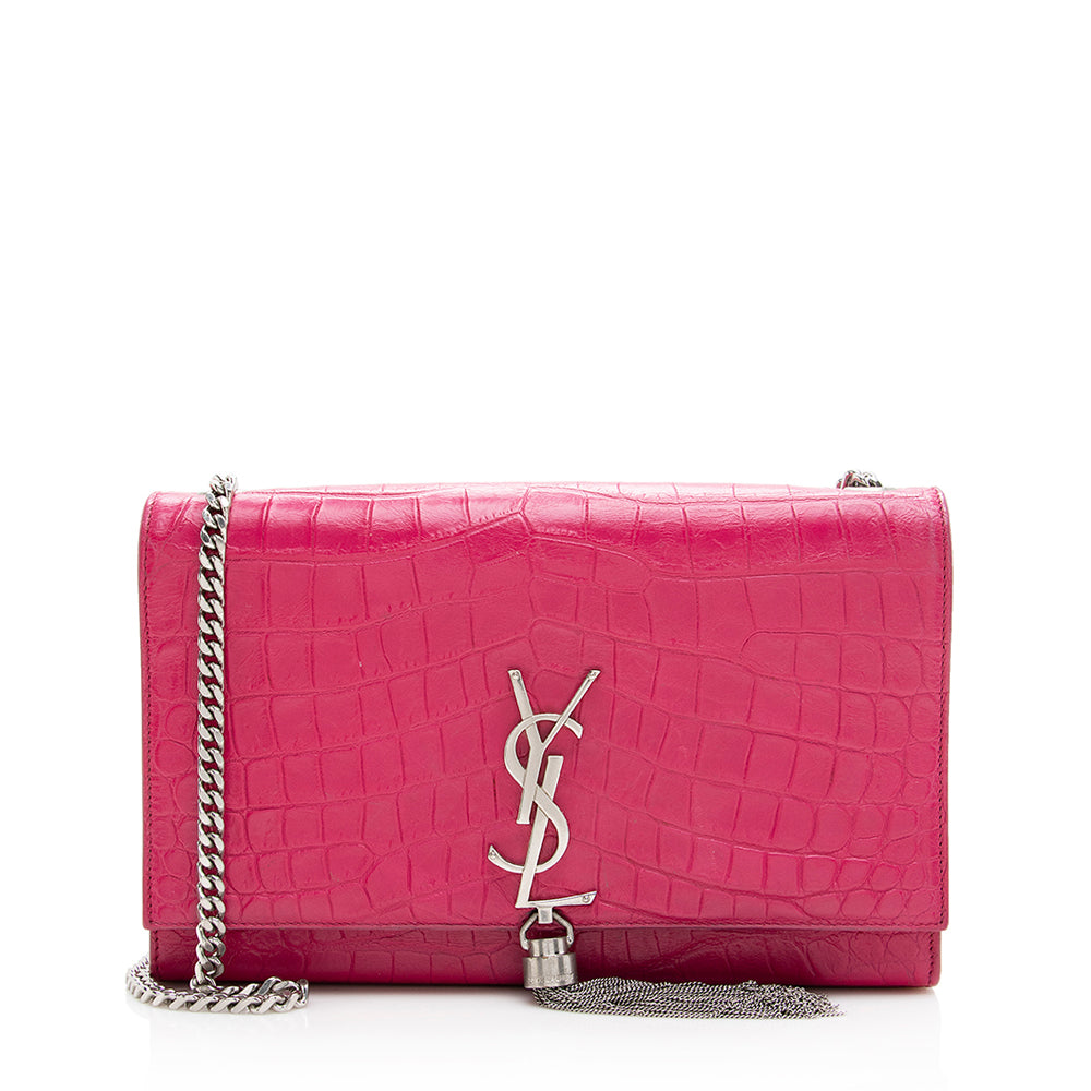 Saint Laurent Croc Embossed Leather Kate Tassel Medium Shoulder Bag (SHF-19701)