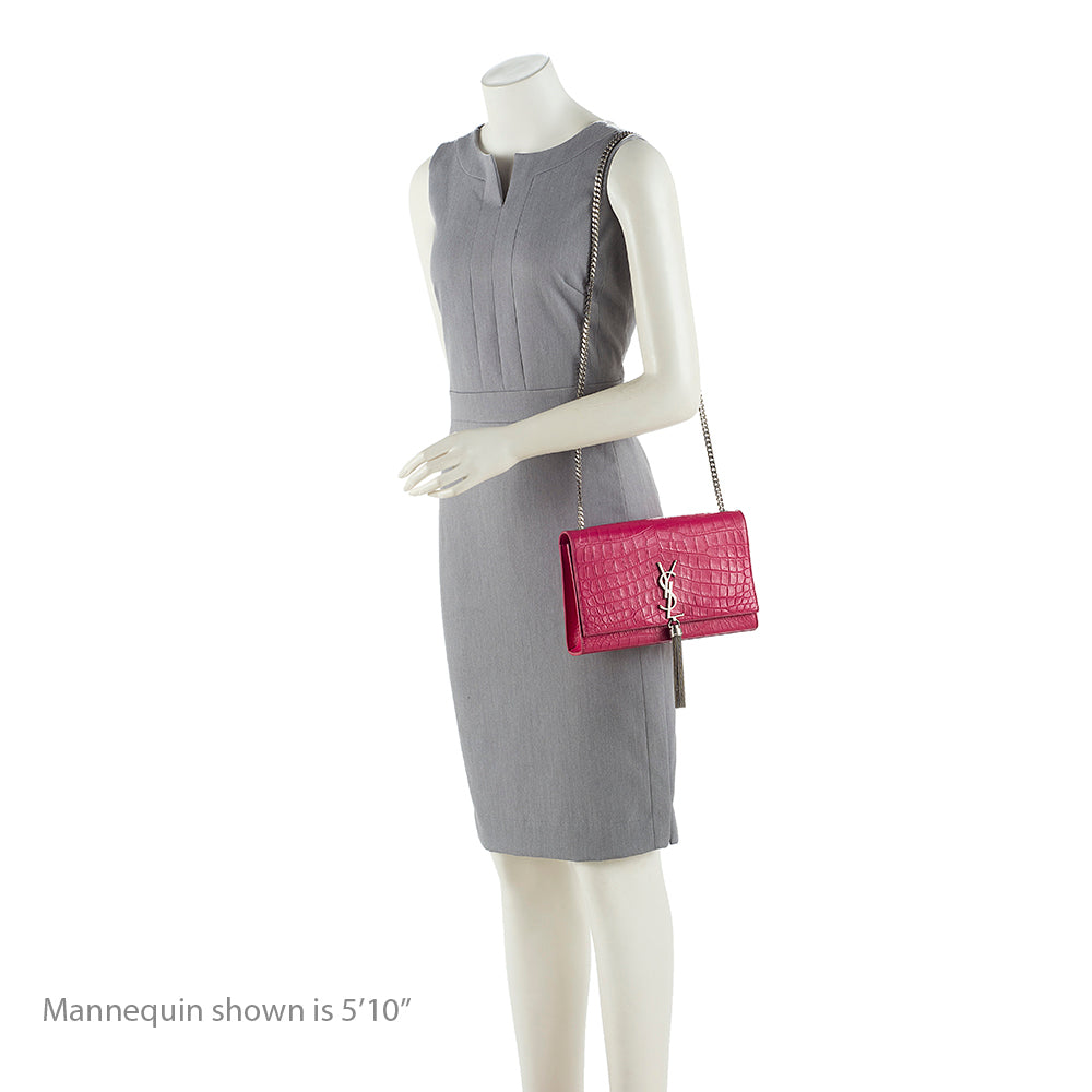 Saint Laurent Croc Embossed Leather Kate Tassel Medium Shoulder Bag (SHF-19701)