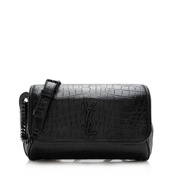 Louis Vuitton Black Croc Embossed Leather Front Row Low Top