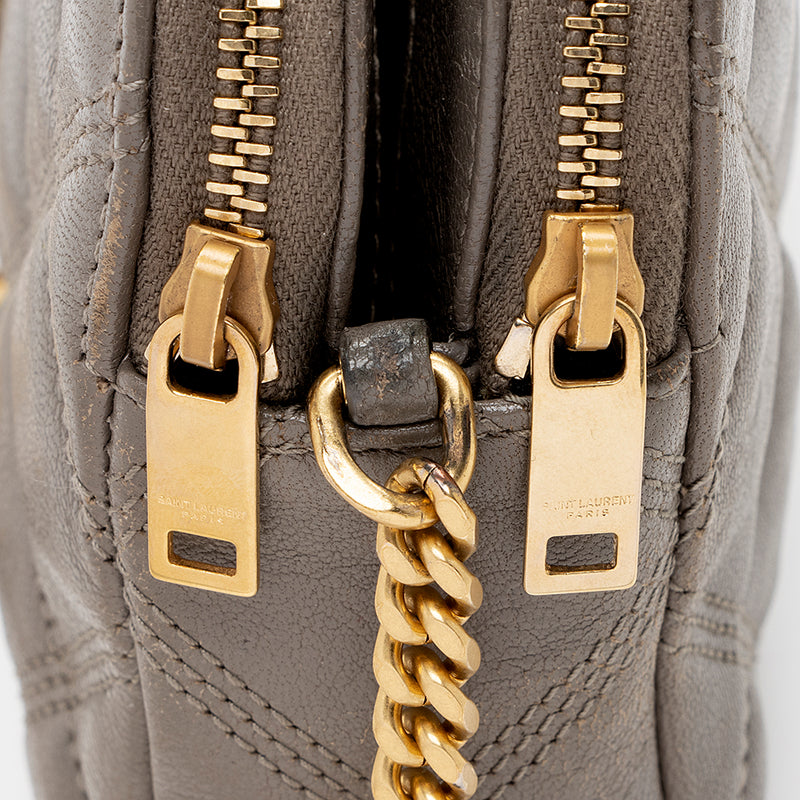 Saint Laurent Grained Lambskin Quilted Becky Double Zip Shoulder Bag