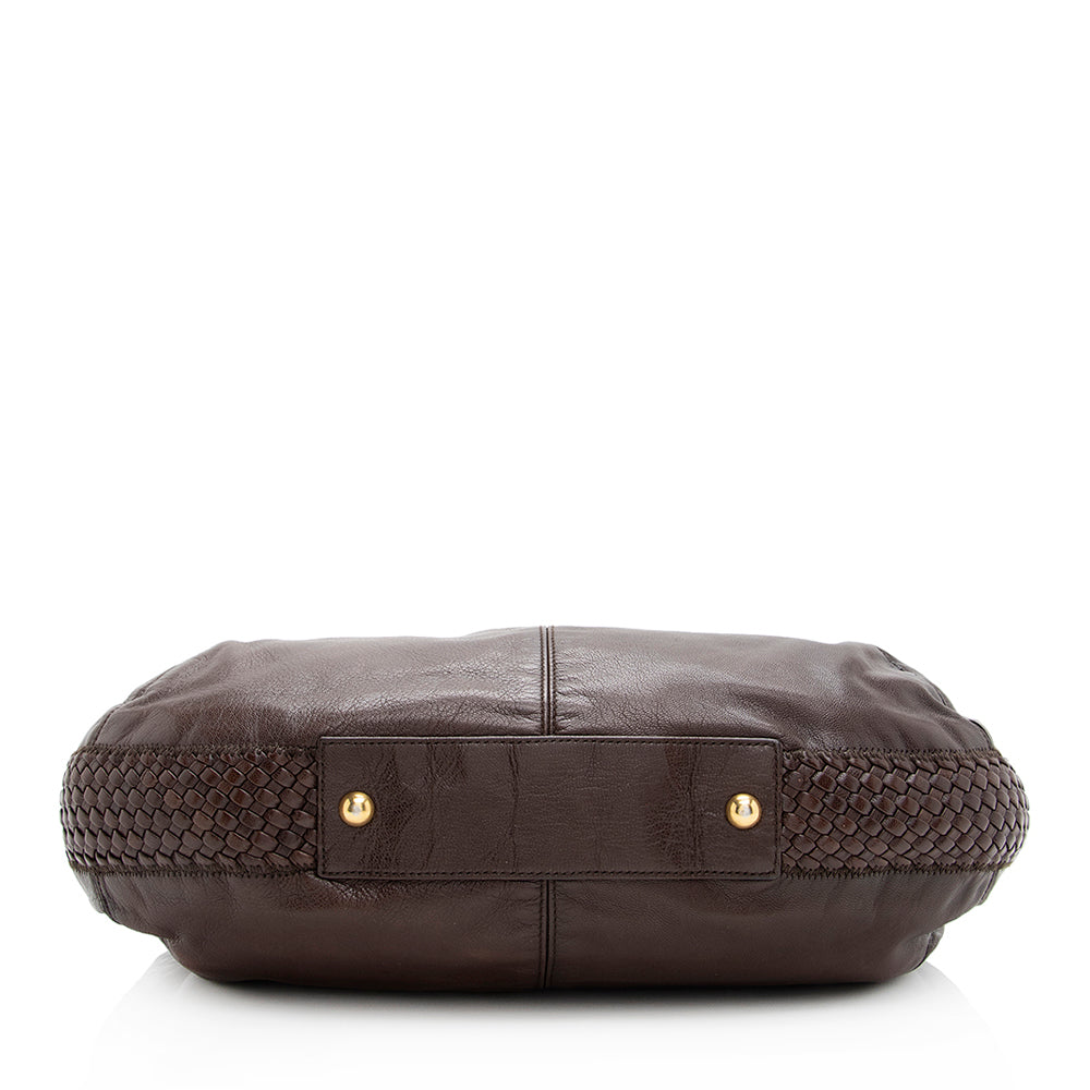 Saint Laurent Leather Braided Handle Hobo (SHF-19707)