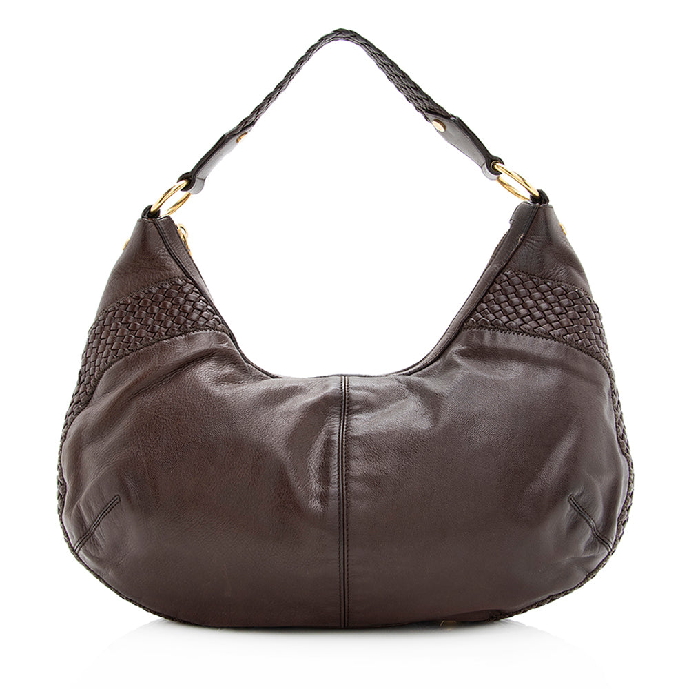 Saint Laurent Leather Braided Handle Hobo (SHF-19707)