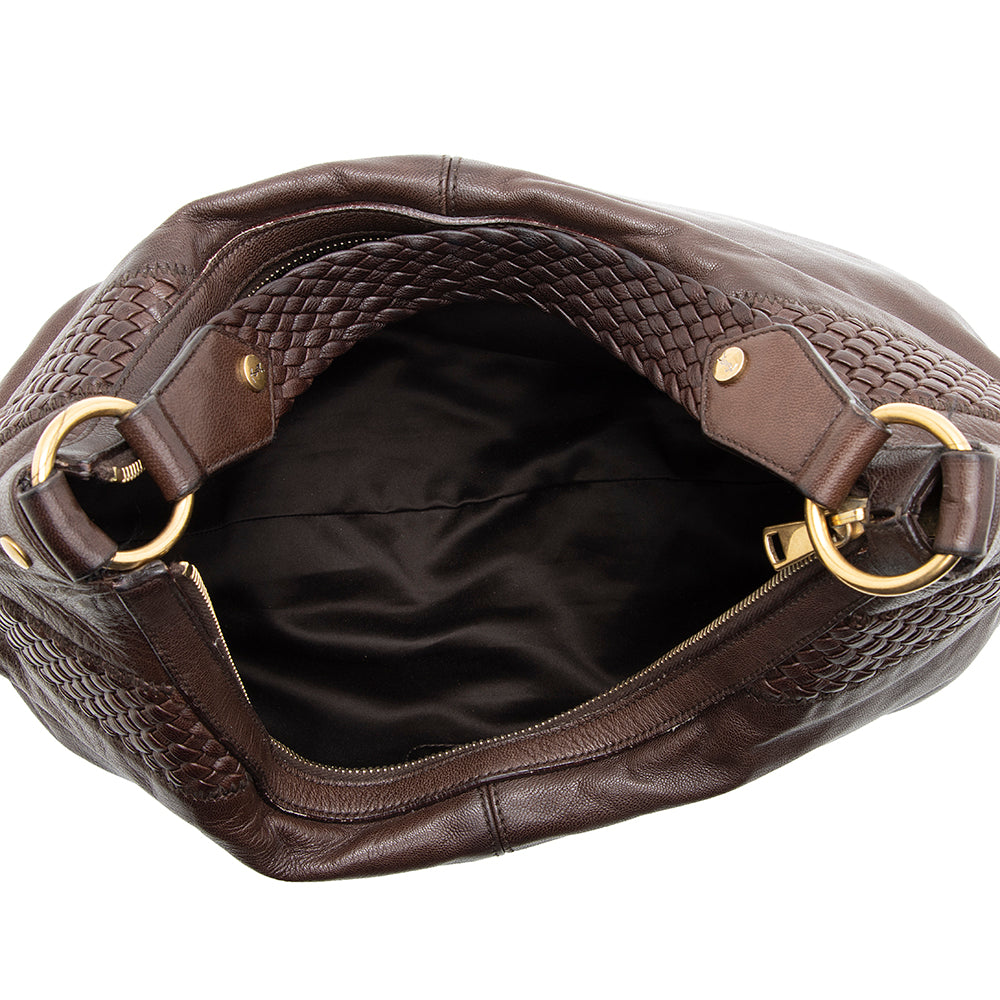 Saint Laurent Leather Braided Handle Hobo (SHF-19707)
