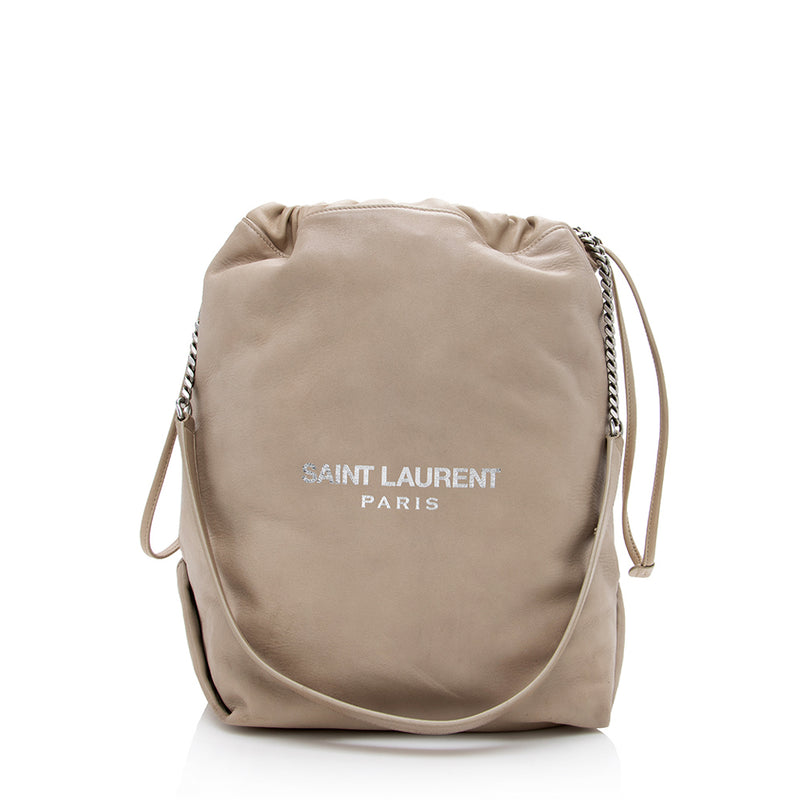 Saint Laurent Leather Logo Teddy Bucket Bag (SHF-17442)