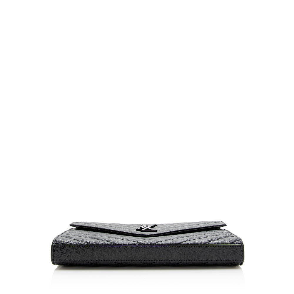 Saint Laurent Matelasse Grain de Poudre Matte Black Monogram Chain Wallet - FINAL SALE (SHF-20467)