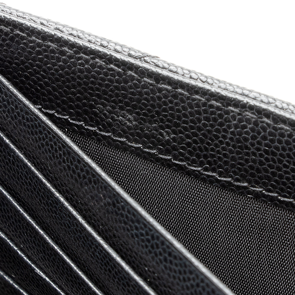 Saint Laurent Matelasse Grain de Poudre Matte Black Monogram Chain Wallet - FINAL SALE (SHF-20467)