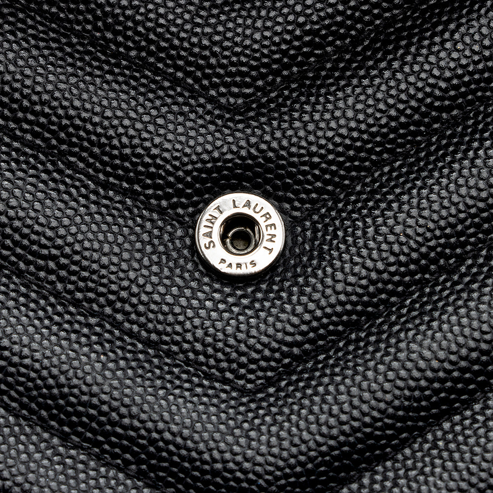 Saint Laurent Matelasse Grain de Poudre Matte Black Monogram Chain Wallet - FINAL SALE (SHF-20467)