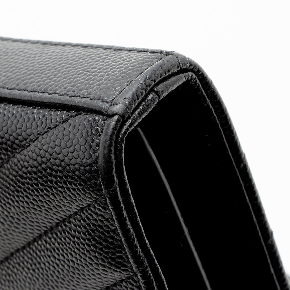 Saint Laurent Matelasse Grain de Poudre Matte Black Monogram Chain Wallet - FINAL SALE (SHF-20467)