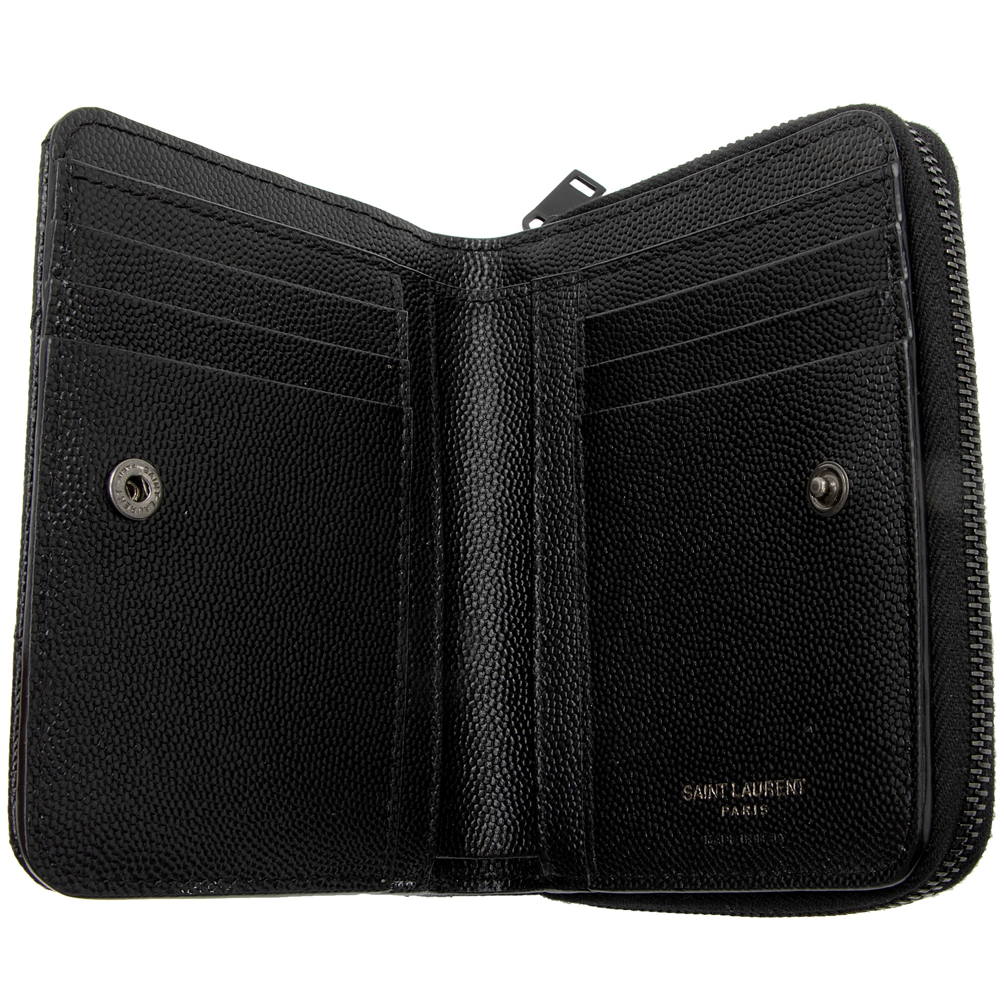 Saint Laurent Matelasse Grain de Poudre Monogram Compact Zip Around Wallet (SHF-C8Sta6)